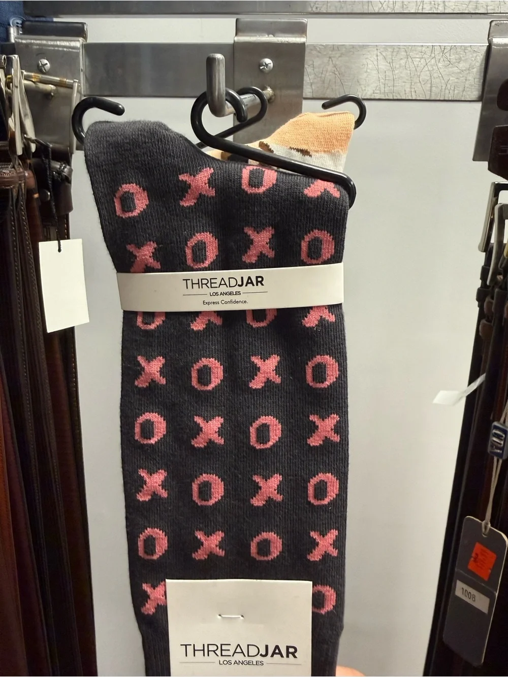 Men's Black Socks with Pink XO Pattern